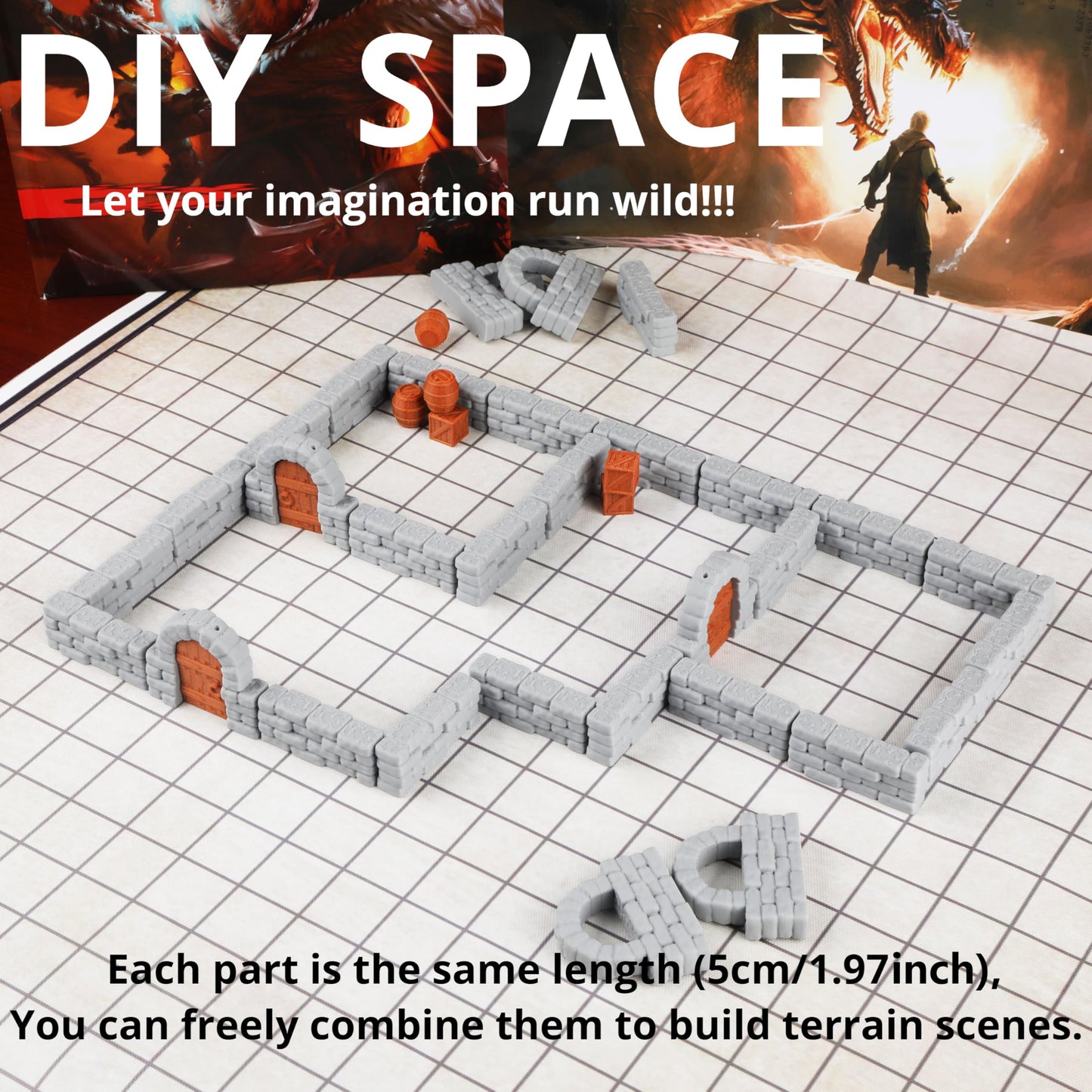 AUSPDICE Dungeon Walls 40pcs 28mm Modular RPG Terrain for DND Tabletop Scenes | DM Gift