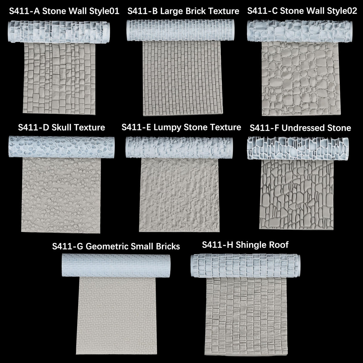 AUSPDICE Terrain Texture Roller S412E Cobblestone – High-Detail RPG Terrain for D&D & Clay Modeling