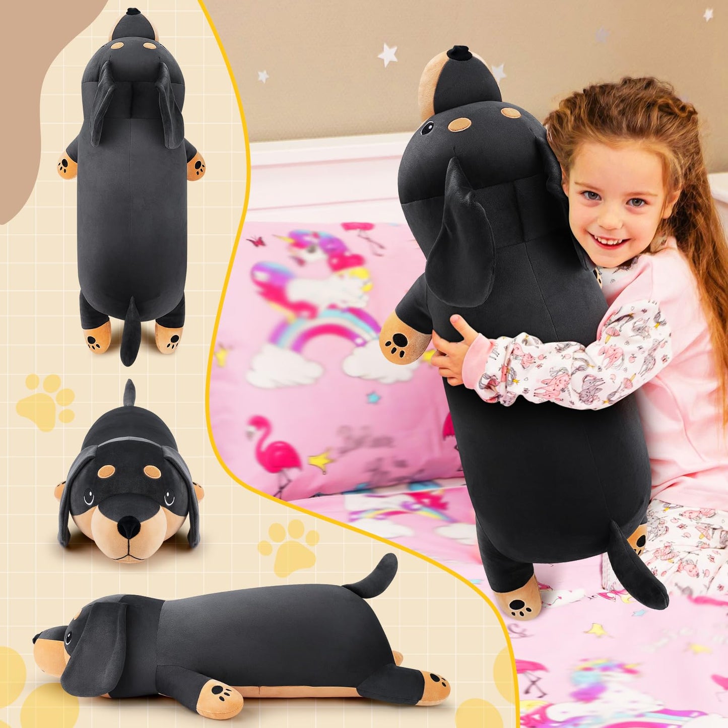 Auspicious Beginning 30-Inch Giant Black Dachshund Plush Toy – Large Hugging Dachshund Pillow