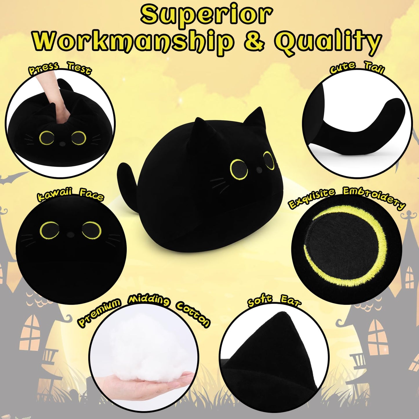 Auspicious Beginning Black Cat Plush Toy – 19inch Giant Plush Pillow, Cozy Cat Plush for Kids & Halloween Decor