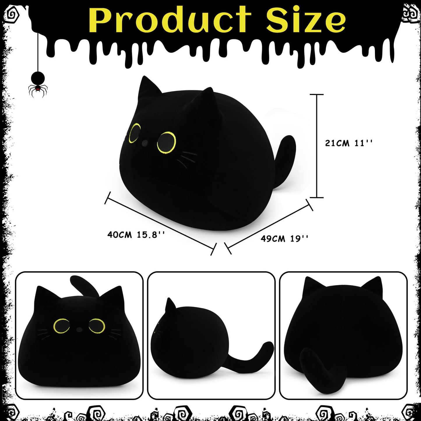 Auspicious Beginning Black Cat Plush Toy – 19inch Giant Plush Pillow, Cozy Cat Plush for Kids & Halloween Decor