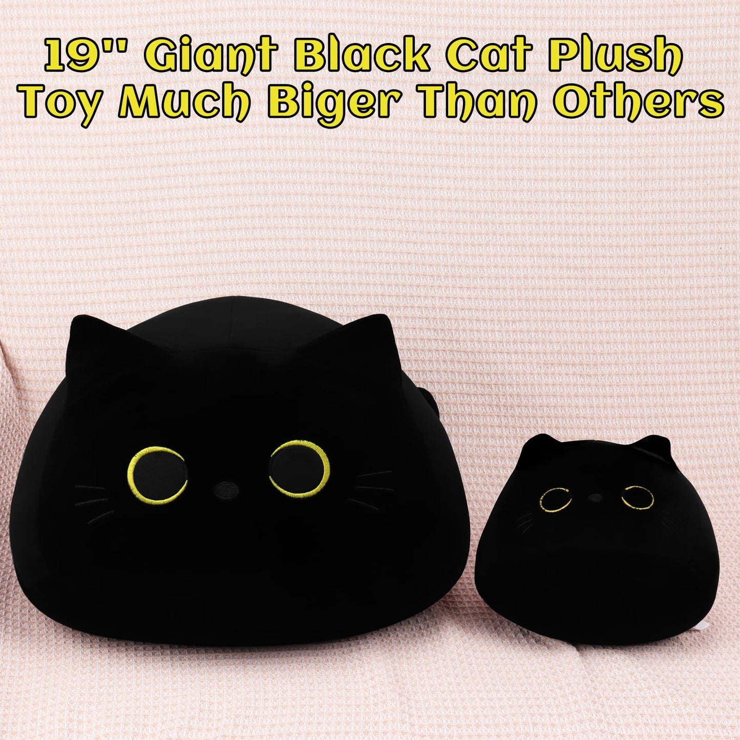 Auspicious Beginning Black Cat Plush Toy – 19inch Giant Plush Pillow, Cozy Cat Plush for Kids & Halloween Decor