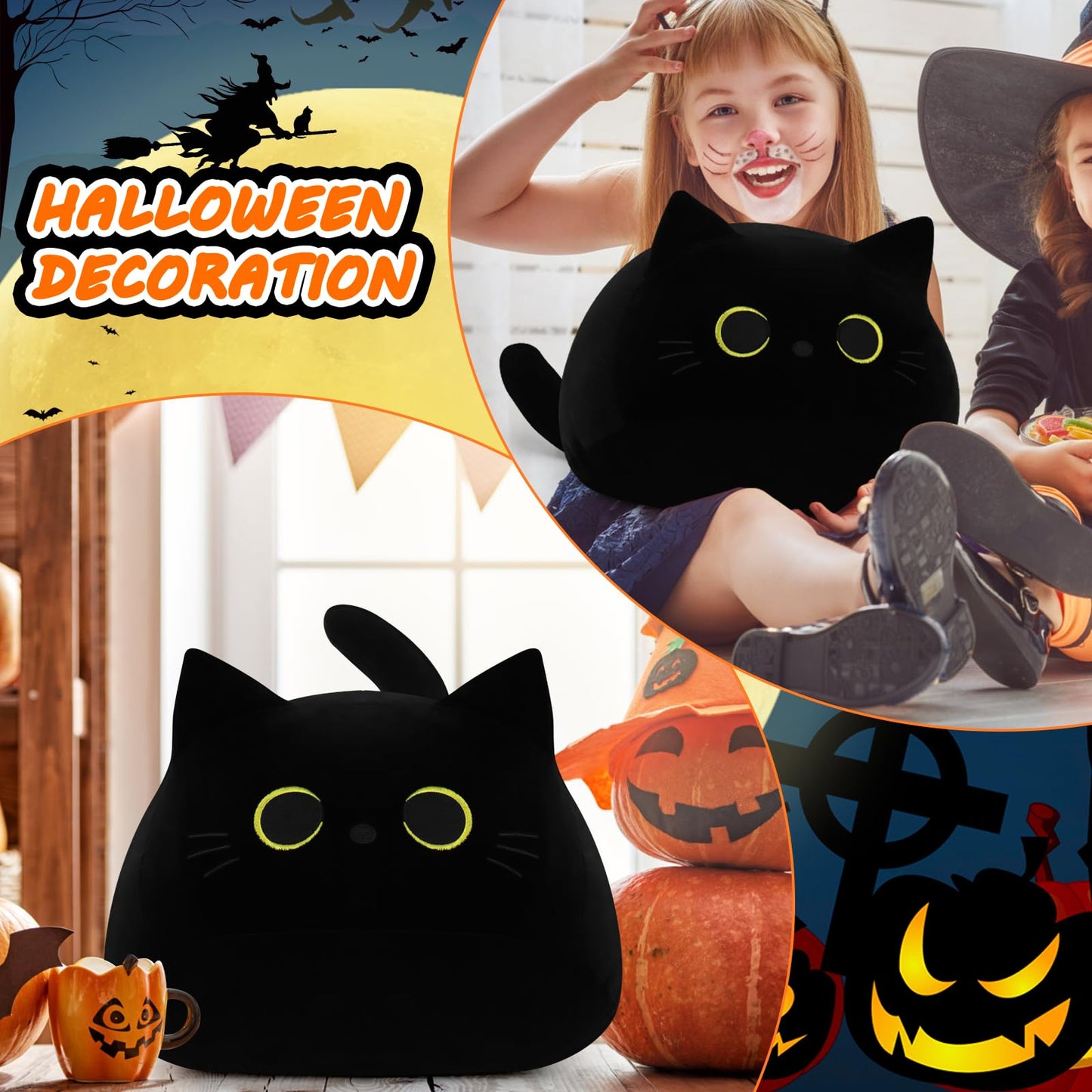Auspicious Beginning Black Cat Plush Toy – 19inch Giant Plush Pillow, Cozy Cat Plush for Kids & Halloween Decor