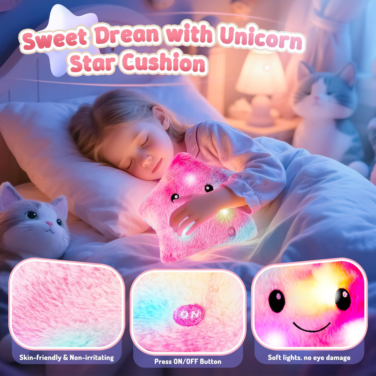 13-Piece Unicorn Cat Toys Gift Set for Girls 4-10 | Light-Up Star Pillow & DIY Water Bottle Kit | Auspicious Beginning