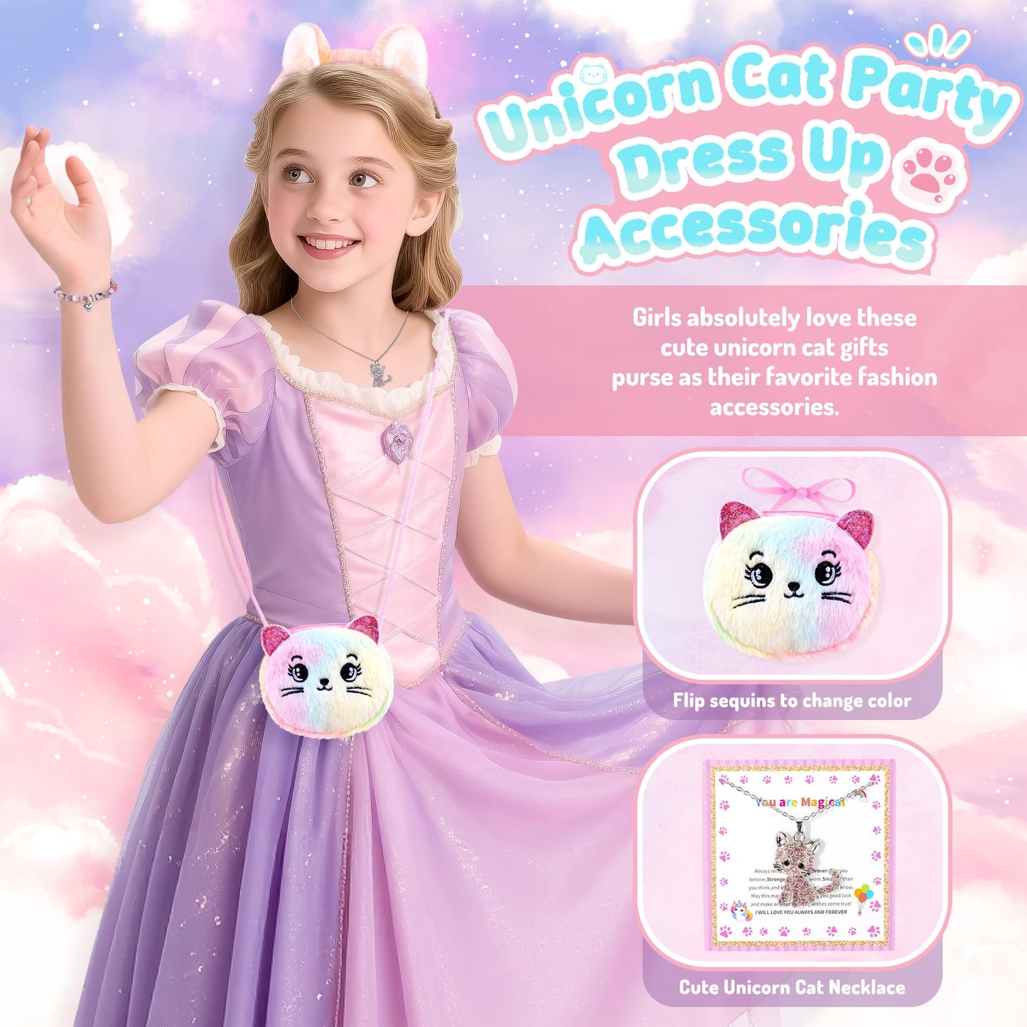 13-Piece Unicorn Cat Toys Gift Set for Girls 4-10 | Light-Up Star Pillow & DIY Water Bottle Kit | Auspicious Beginning