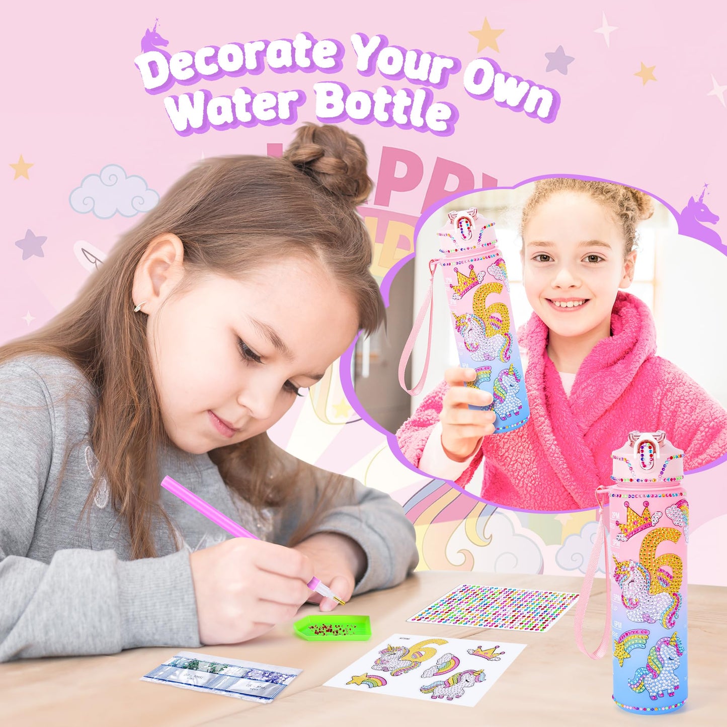 Auspicious Beginning Unicorn Gifts for Girls – Light-Up Star Pillow & DIY Water Bottle Kit