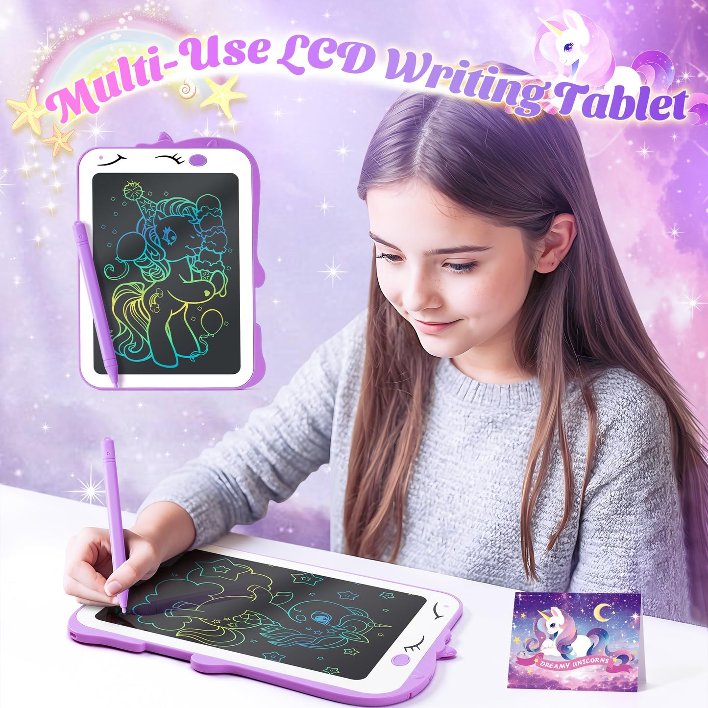 Auspicious Beginning: Unicorn Gifts for Girls – 12-Piece Set with LCD Tablet & Glowing Blanket