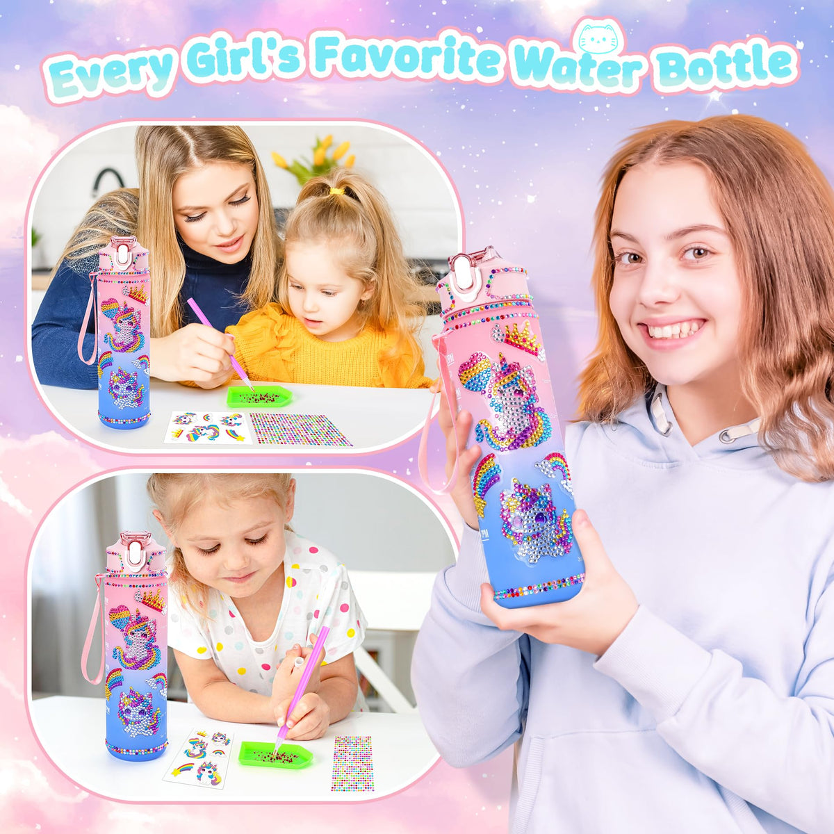 13-Piece Unicorn Cat Toys Gift Set for Girls 4-10 | Light-Up Star Pillow & DIY Water Bottle Kit | Auspicious Beginning