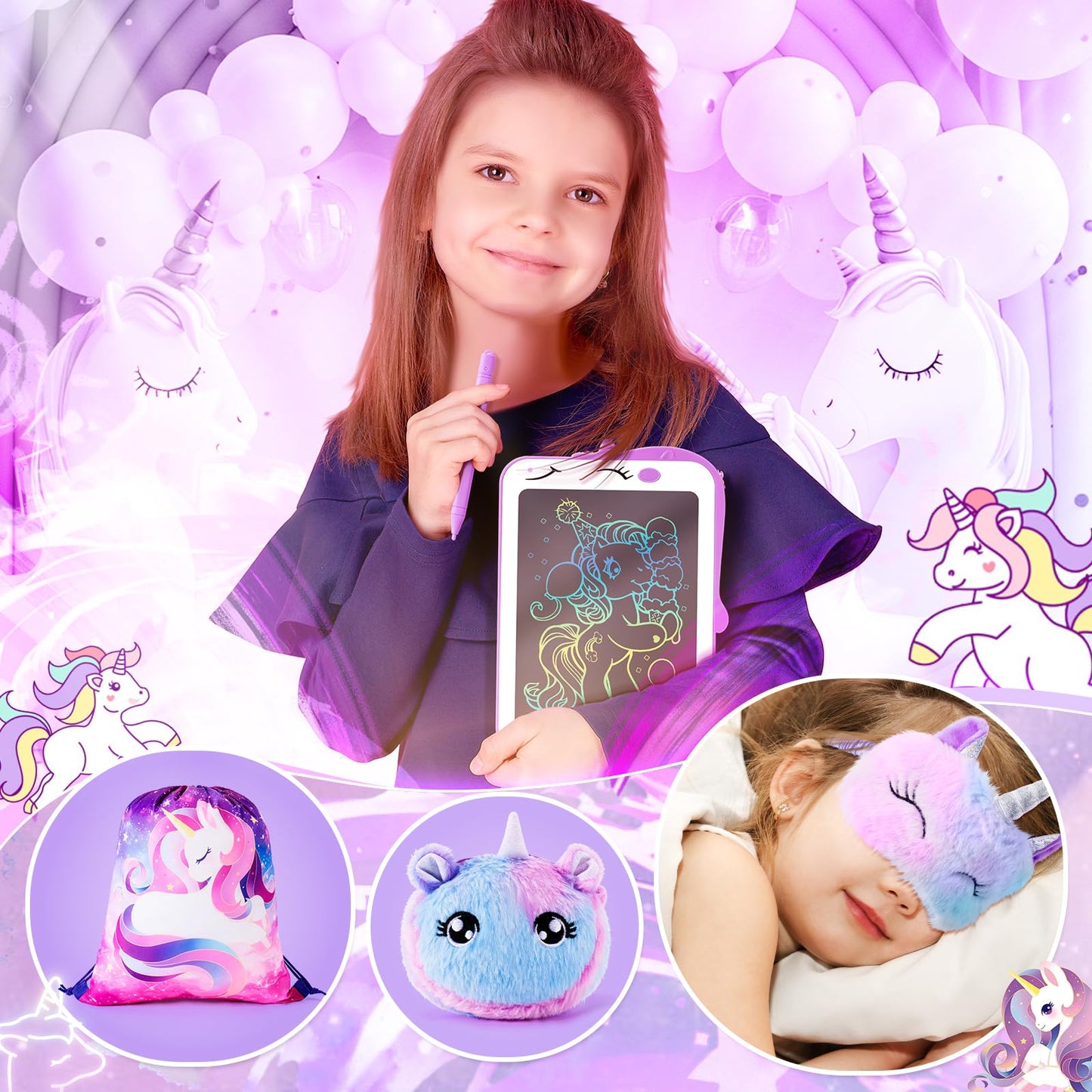 Auspicious Beginning: Unicorn Gifts for Girls – 12-Piece Set with LCD Tablet & Glowing Blanket