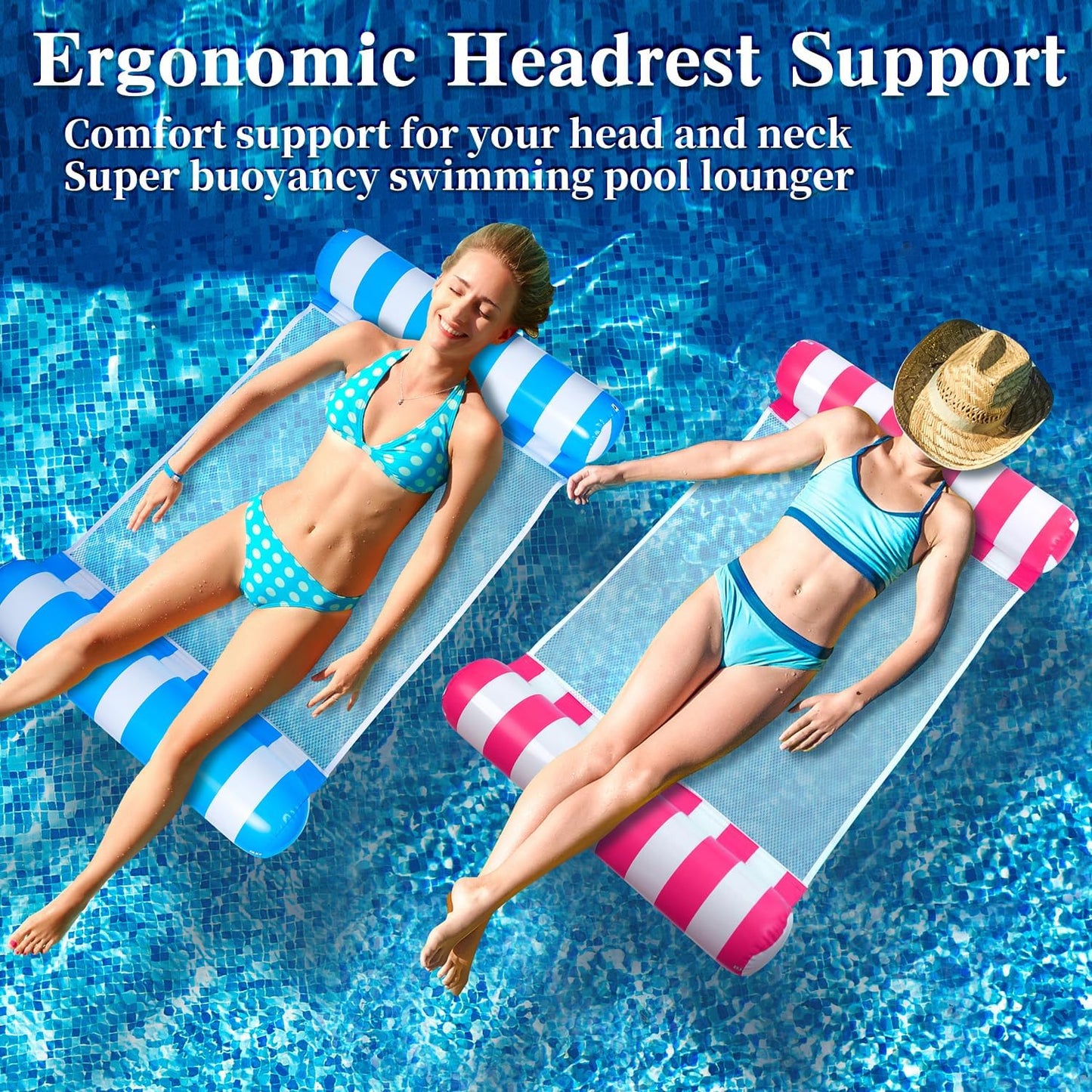 Auspicious Rain 3-Pack Upgraded Water Pool Floats - 4-in-1 Hammock, Saddle, Lounge Chair, Drifter | Non-Stick PVC