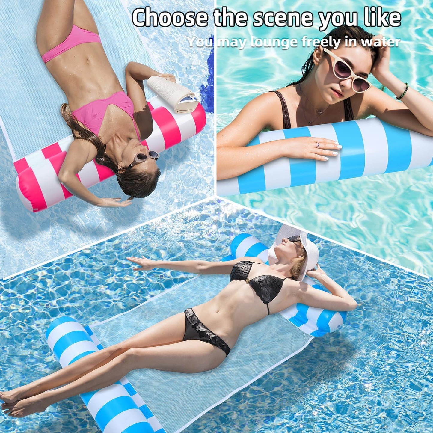 Auspicious Rain 3-Pack Upgraded Water Pool Floats - 4-in-1 Hammock, Saddle, Lounge Chair, Drifter | Non-Stick PVC
