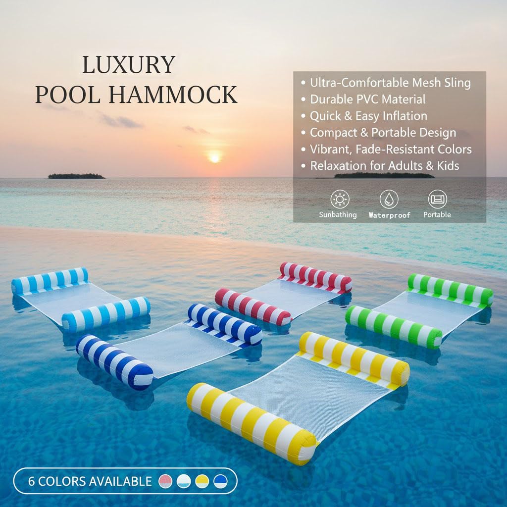 Auspicious Rain 8-Pack 4-in-1 Pool Floats – Hammock, Saddle, Lounge Chair & Drifter (Non-Stick PVC)