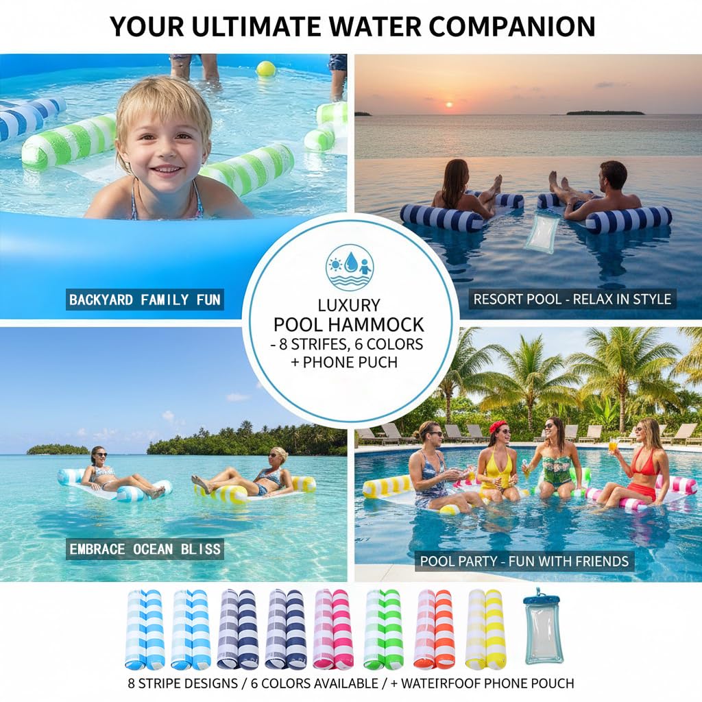 Auspicious Rain 8-Pack 4-in-1 Pool Floats – Hammock, Saddle, Lounge Chair & Drifter (Non-Stick PVC)
