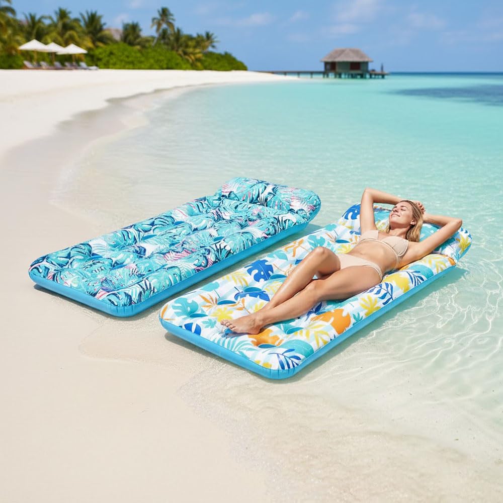 Auspicious Rain 2-Pack Inflatable Pool Float Mat | Giant Lounger with Headrest, 300 lb Capacity