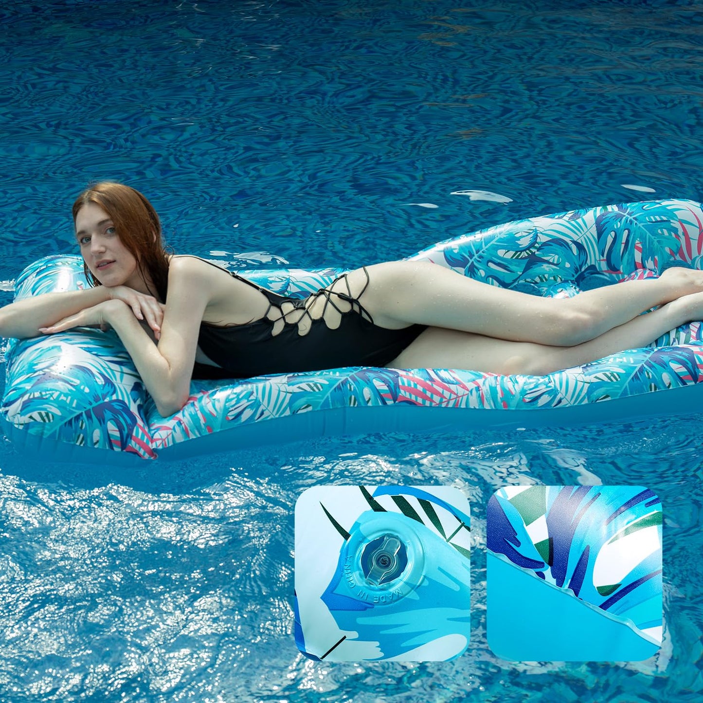 Auspicious Rain 2-Pack Inflatable Pool Float Mat | Giant Lounger with Headrest, 300 lb Capacity