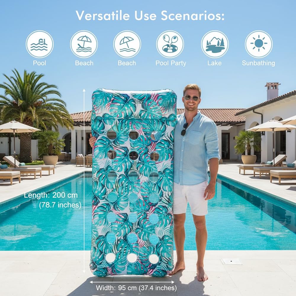 Auspicious Rain 2-Pack Inflatable Pool Float Mat | Giant Lounger with Headrest, 300 lb Capacity