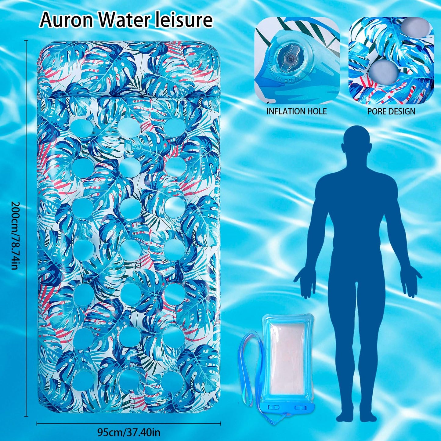 Auspicious Rain 2-Pack Inflatable Pool Float Mat | Giant Lounger with Headrest, 300 lb Capacity