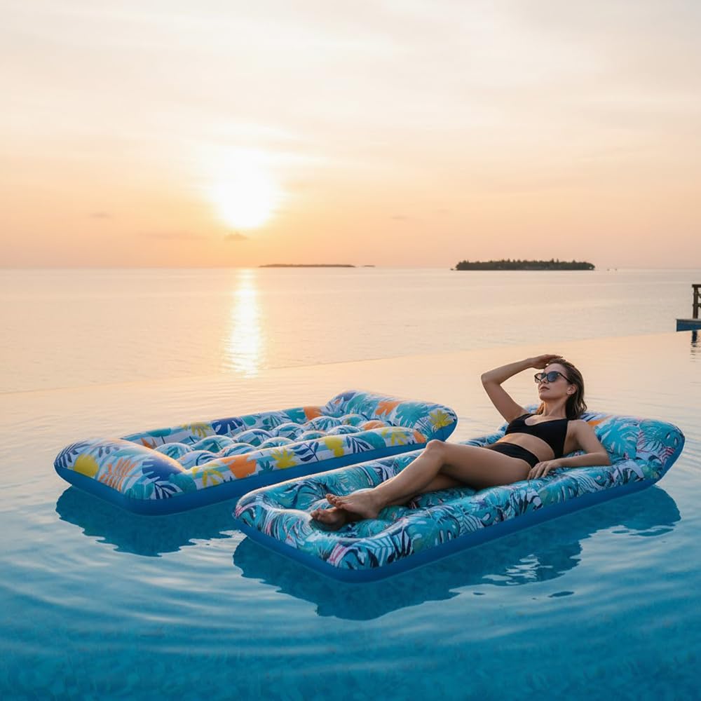 Auspicious Rain 2-Pack Inflatable Pool Float Mat | Giant Lounger with Headrest, 300 lb Capacity