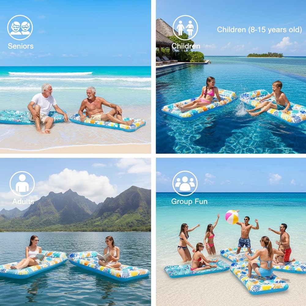 Auspicious Rain 2-Pack Inflatable Pool Float Mat | Giant Lounger with Headrest, 300 lb Capacity