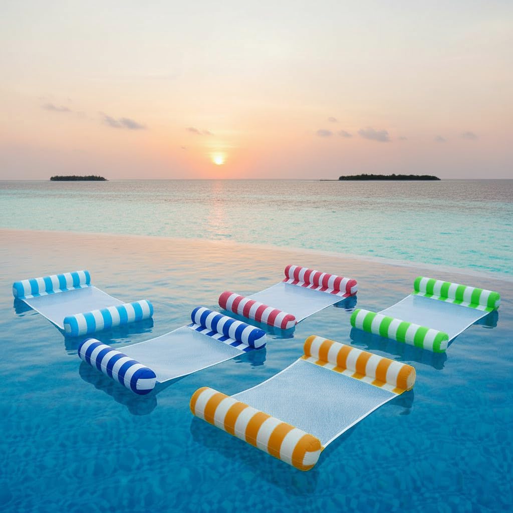 Auspicious Rain Inflatable Pool Float 5-Pack | Cylindrical Striped Loungers