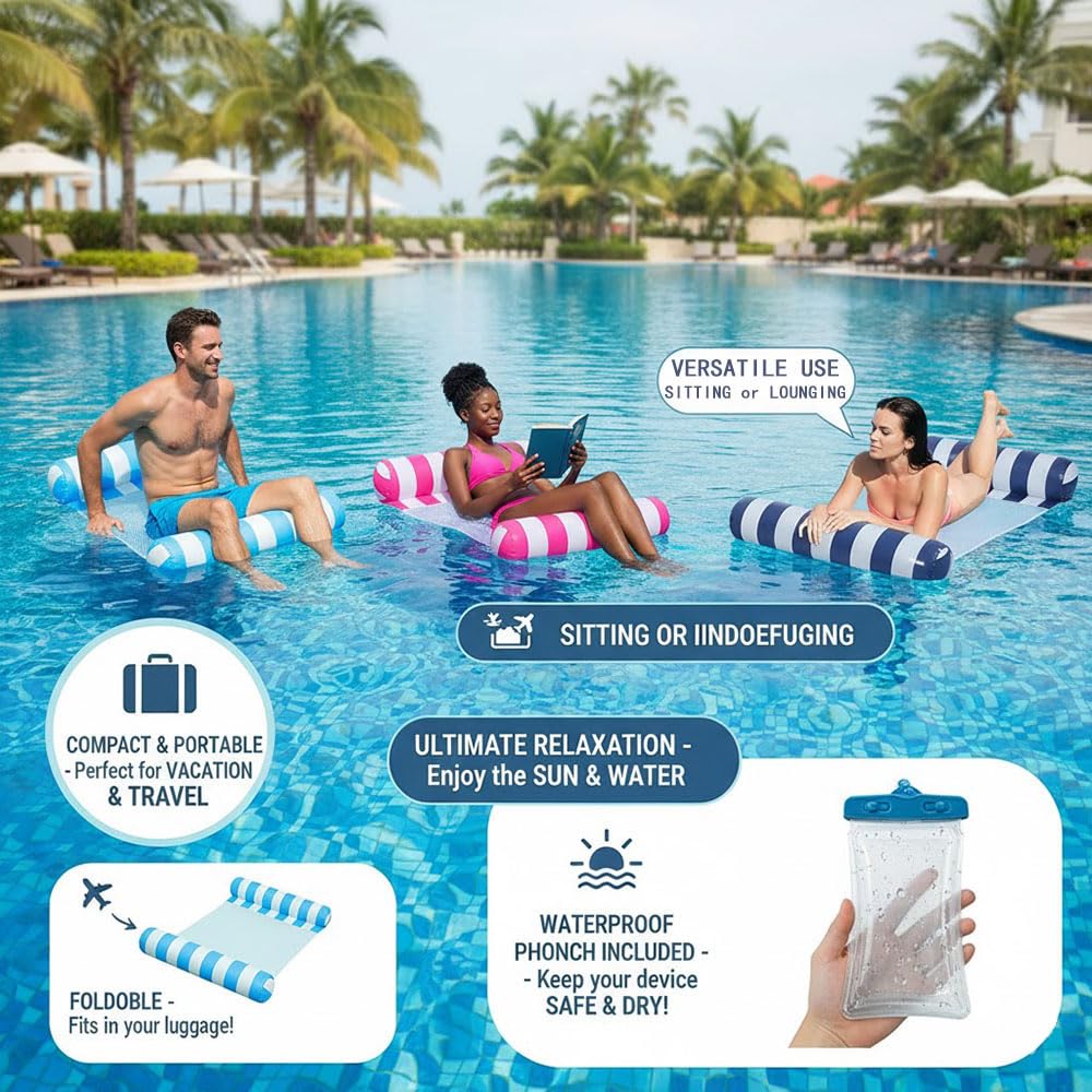 Auspicious Rain Inflatable Pool Float 5-Pack | Cylindrical Striped Loungers
