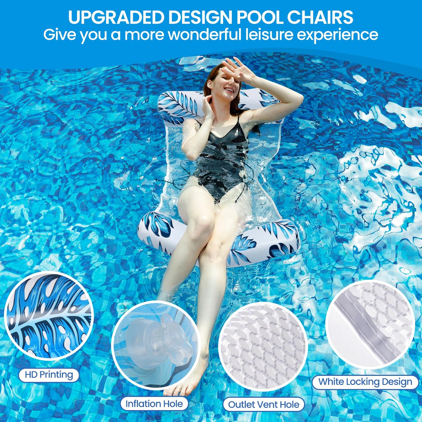 Auspicious Rain 5-Pack Leaf Pattern Pool Floats – Heavy-Duty 4-in-1 Hammock, Saddle, Chair & Drifter