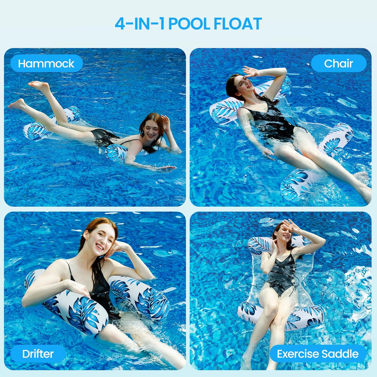 Auspicious Rain 5-Pack Leaf Pattern Pool Floats – Heavy-Duty 4-in-1 Hammock, Saddle, Chair & Drifter