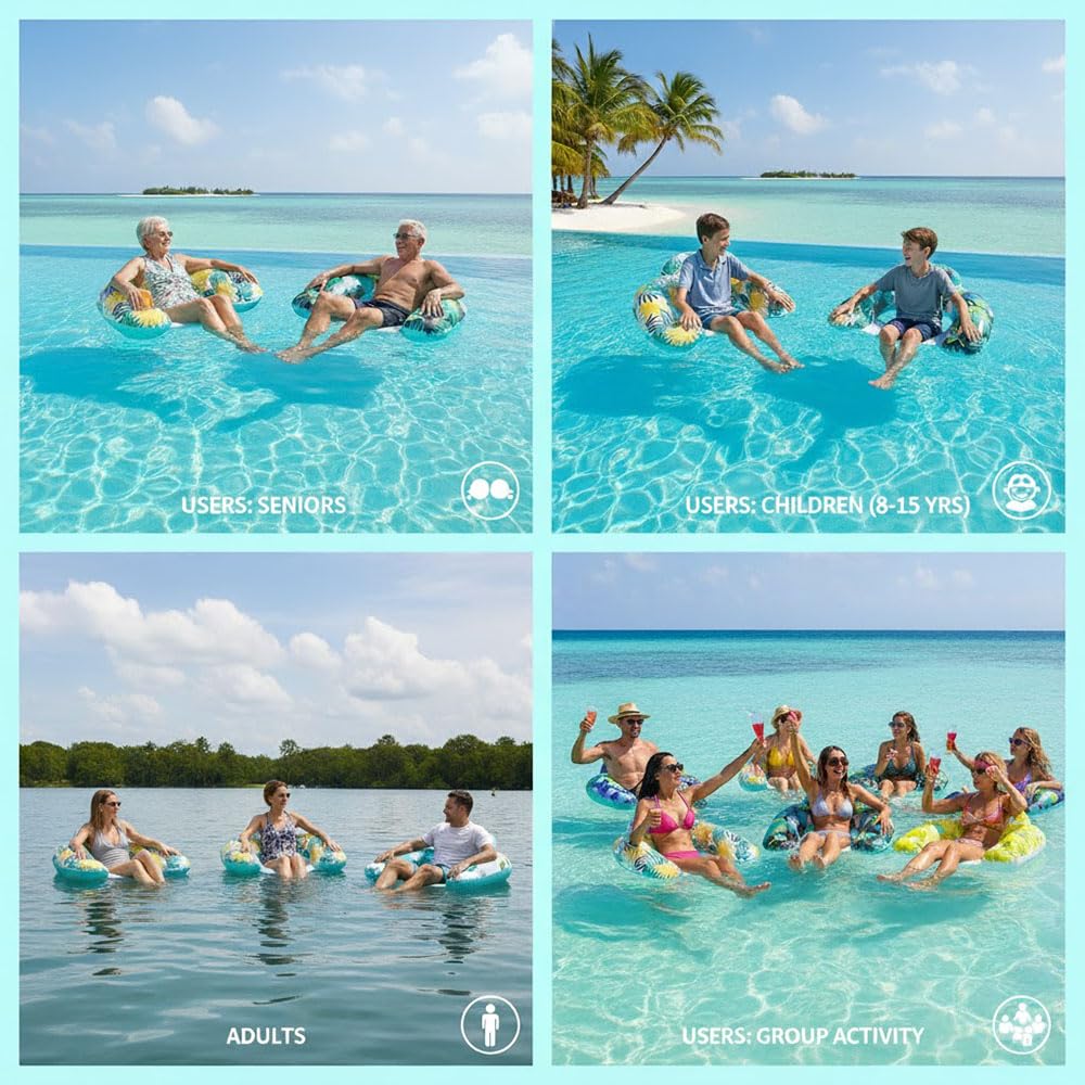 Auspicious Rain 3-Pack Inflatable Pool Floats for Adults | Cup Holders & Headrest, Heavy-Duty PVC Lounge Chairs