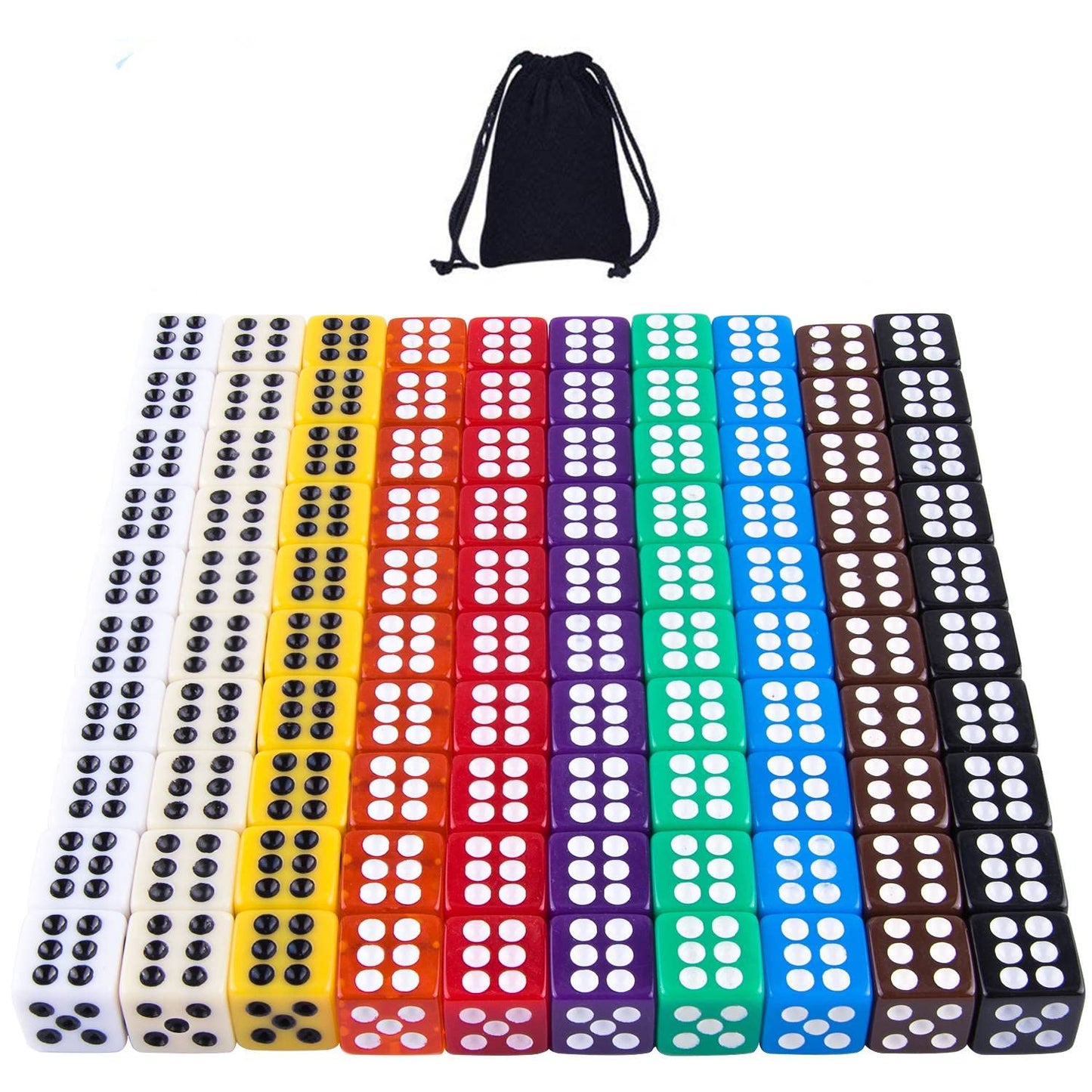 AUSTOR 100-Piece 12mm Dice Set with Drawstring Pouch – Eco-Friendly Acrylic