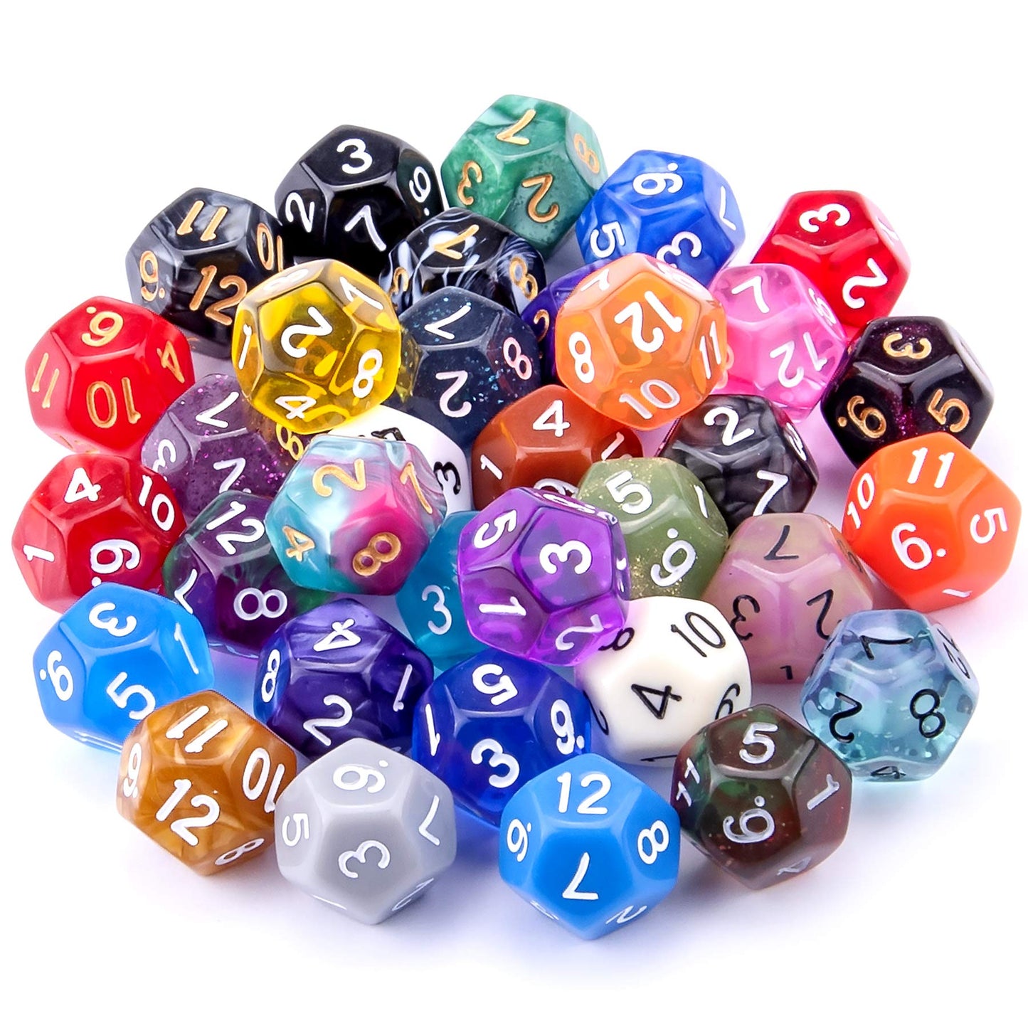 AUSTOR 35-Piece 12-Sided Dice Set – Mixed Colors with Black Velvet Pouch for DND, RPG, MTG