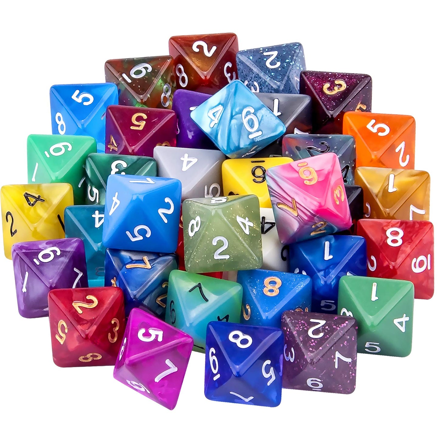 AUSTOR 35-Piece D8 Dice Set – Mixed Colors with Velvet Storage Bag for RPG & Tabletop Games
