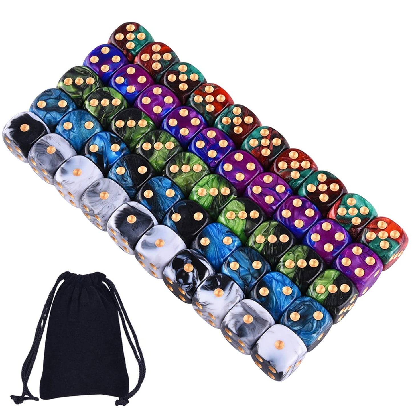 AUSTOR 50-Piece 6-Sided Dice Set – Two-Tone Gold Pips, 16mm, Eco-Friendly Acrylic