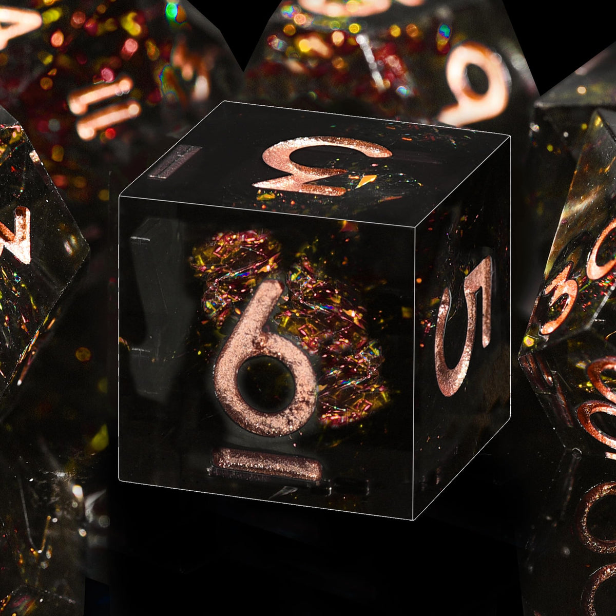 AUSTOR 7-Die DND Dice Set – Sharp Edge Resin Polyhedral Dice for D&D, MTG (Black & Red, Copper)