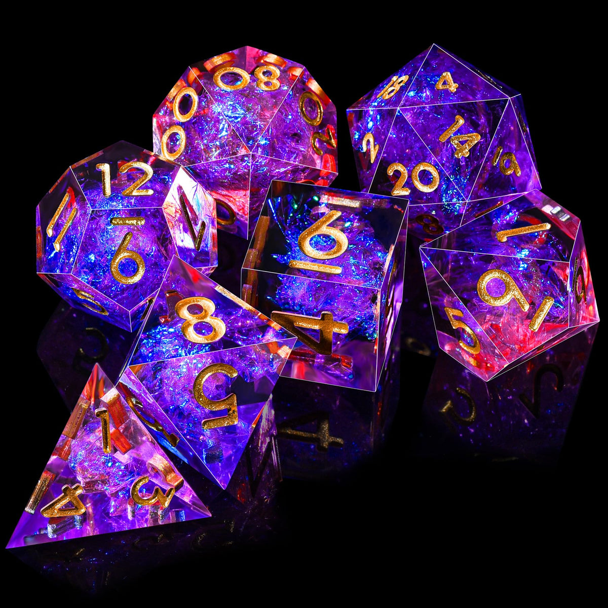 AUSTOR 7-Die DND Dice Set – Sharp Edge Handmade Resin Polyhedral Dice in Peach & Blue