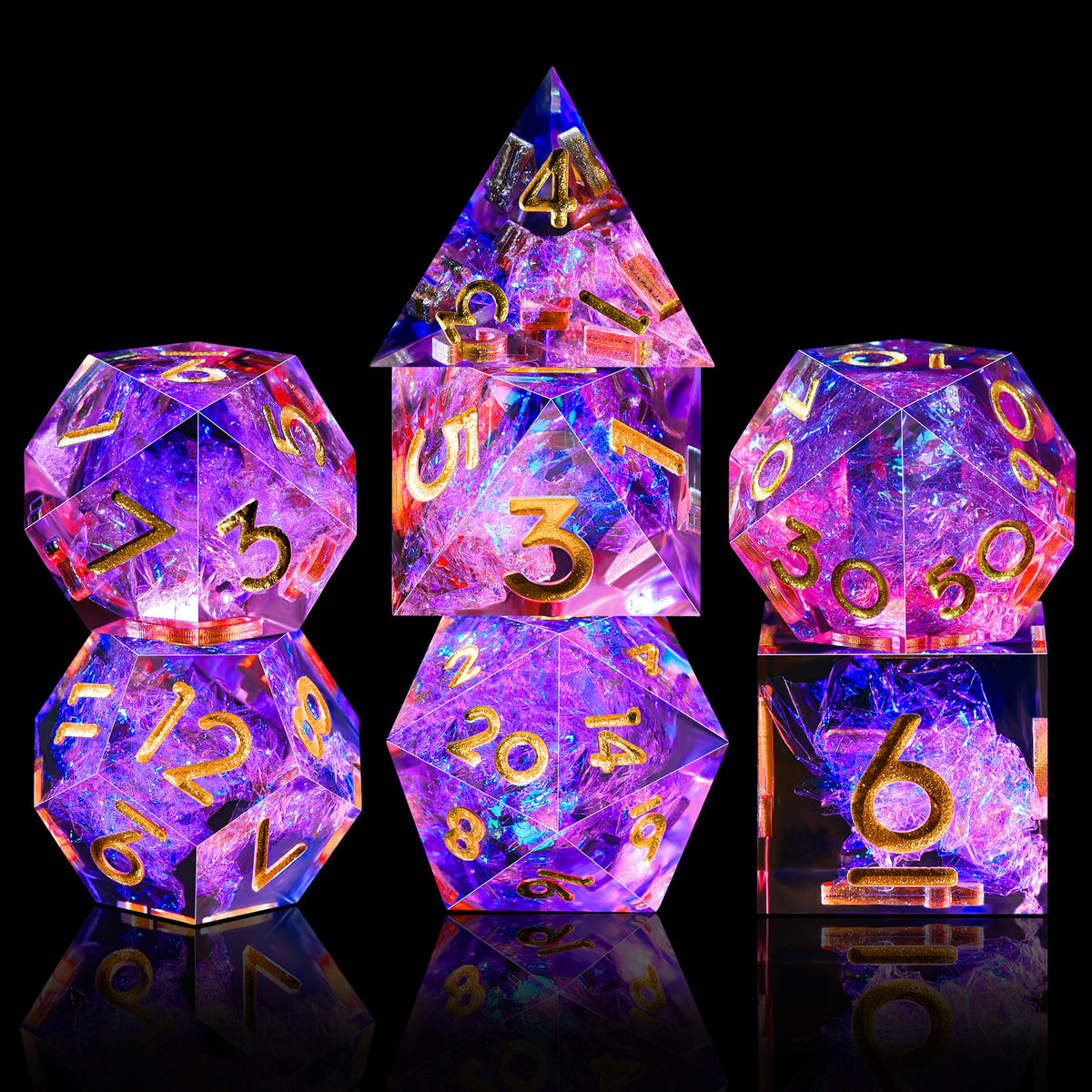 AUSTOR 7-Die DND Dice Set – Sharp Edge Handmade Resin Polyhedral Dice in Peach & Blue