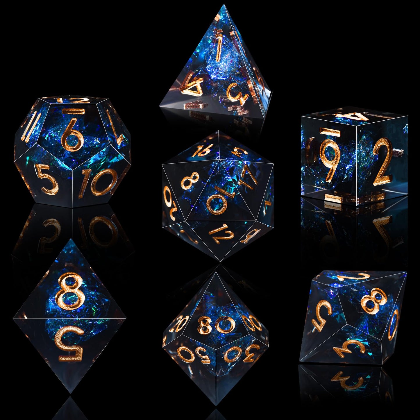 AUSTOR 7-Die DND Dice Set – Handmade Sharp Edge Polyhedral Dice Dark Star