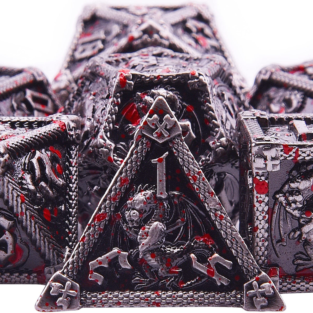 AUSTOR 7-Die Metal DND Dice Set with Box – Dragon-Themed Zinc Alloy RPG Dice