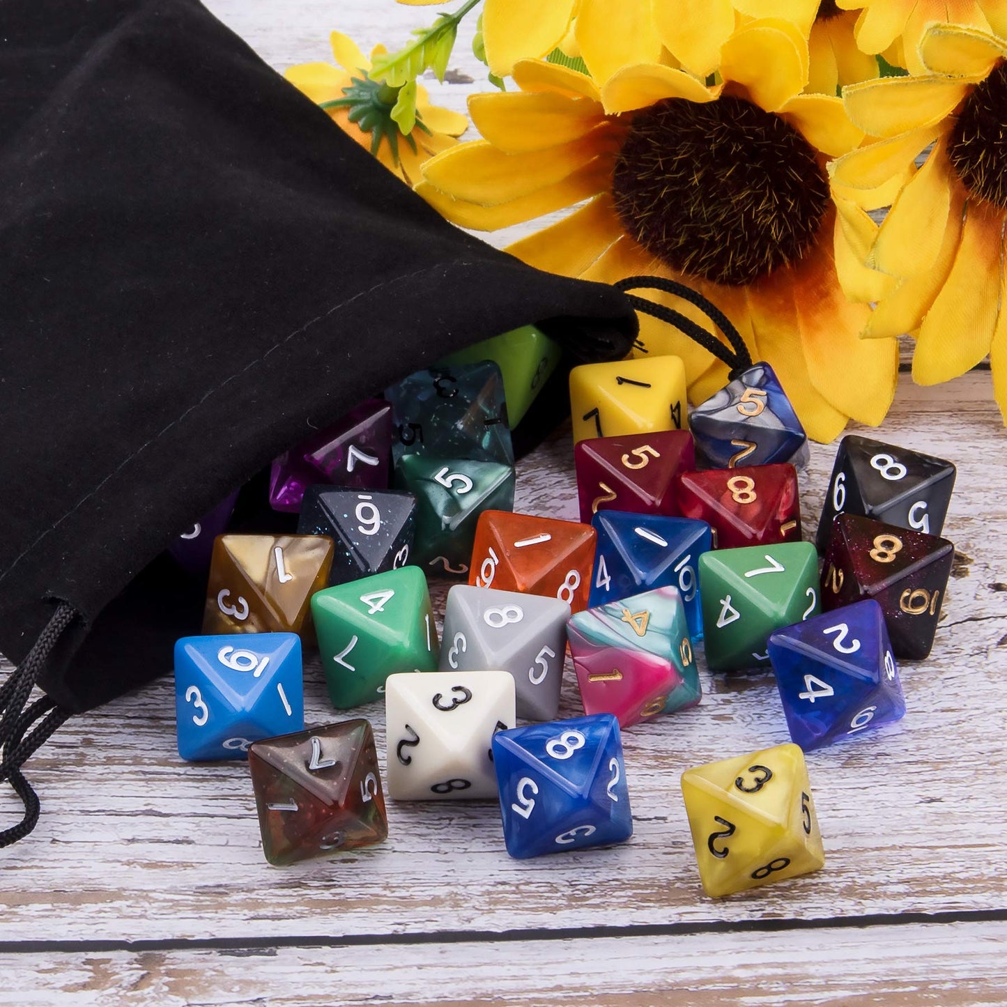 AUSTOR 35-Piece D8 Dice Set – Mixed Colors with Velvet Storage Bag for RPG & Tabletop Games