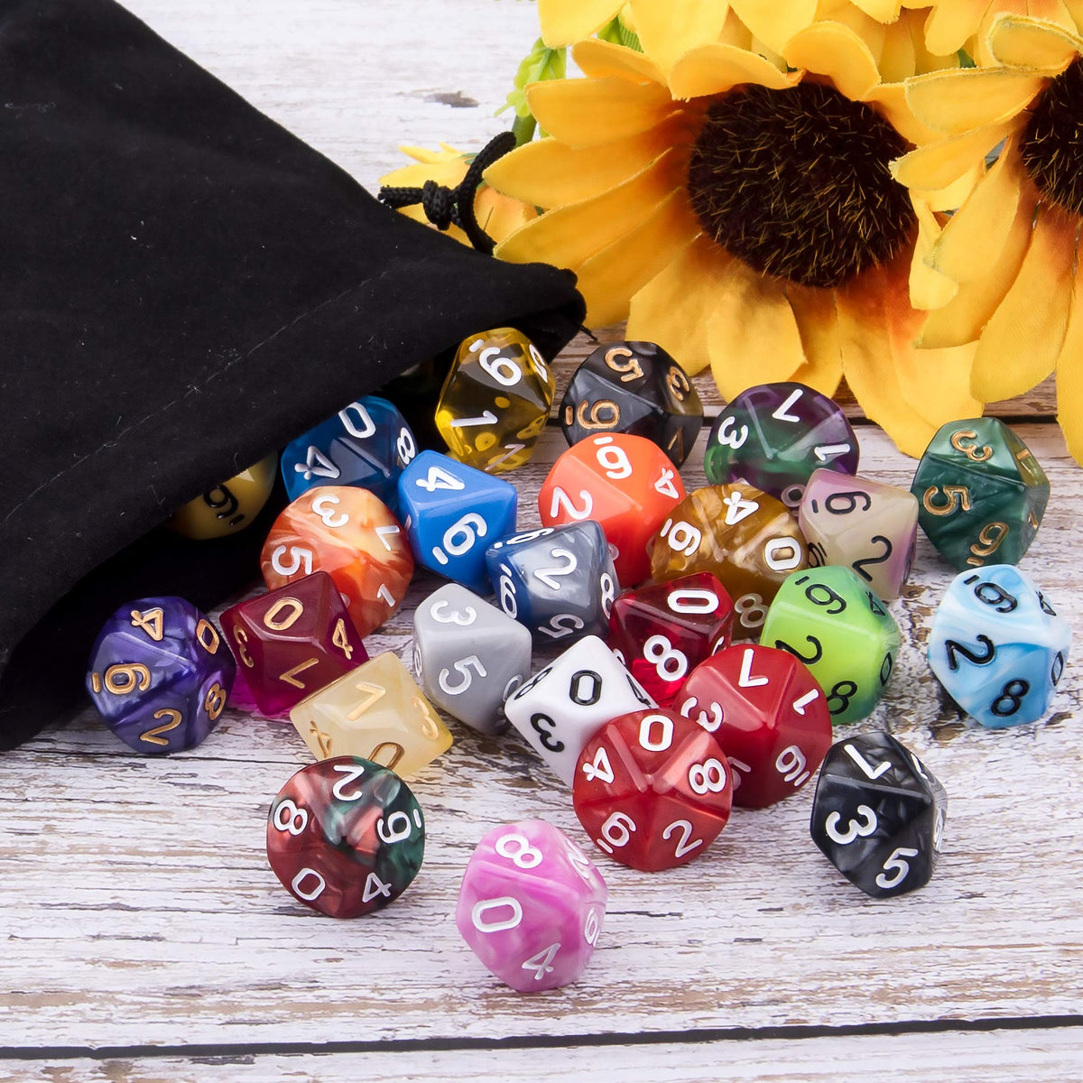 AUSTOR 35-Piece Polyhedral D10 Dice Set – Mixed Colors with Velvet Pouch