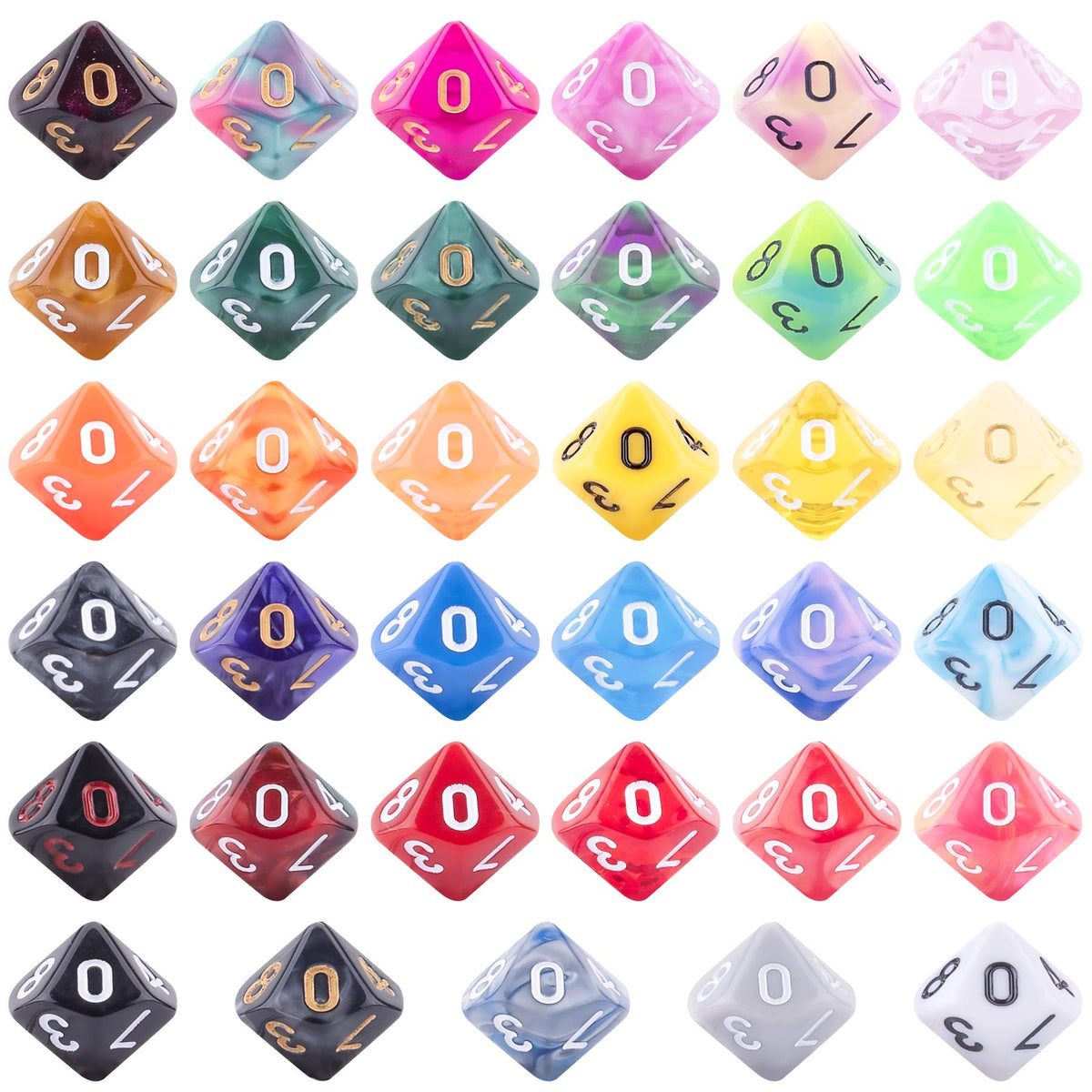 AUSTOR 35-Piece Polyhedral D10 Dice Set – Mixed Colors with Velvet Pouch
