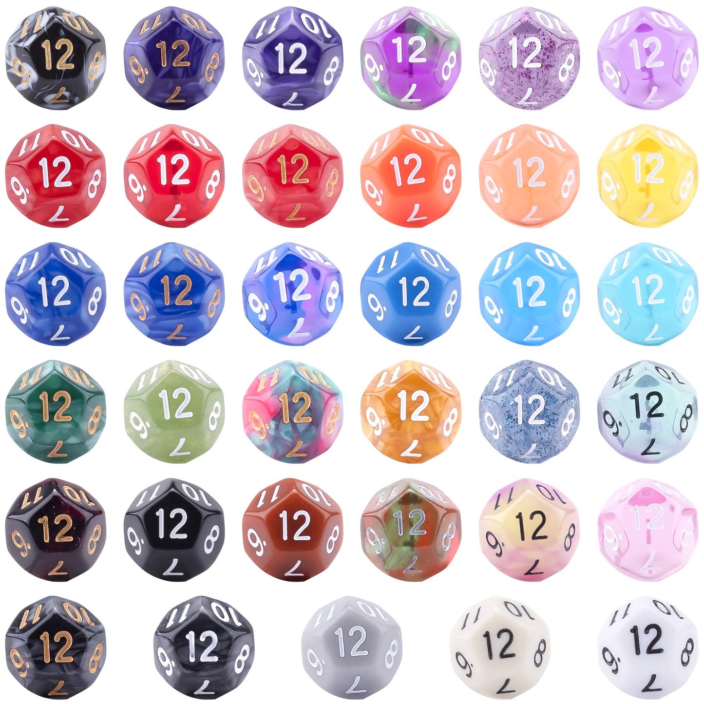 AUSTOR 35-Piece 12-Sided Dice Set – Mixed Colors with Black Velvet Pouch for DND, RPG, MTG