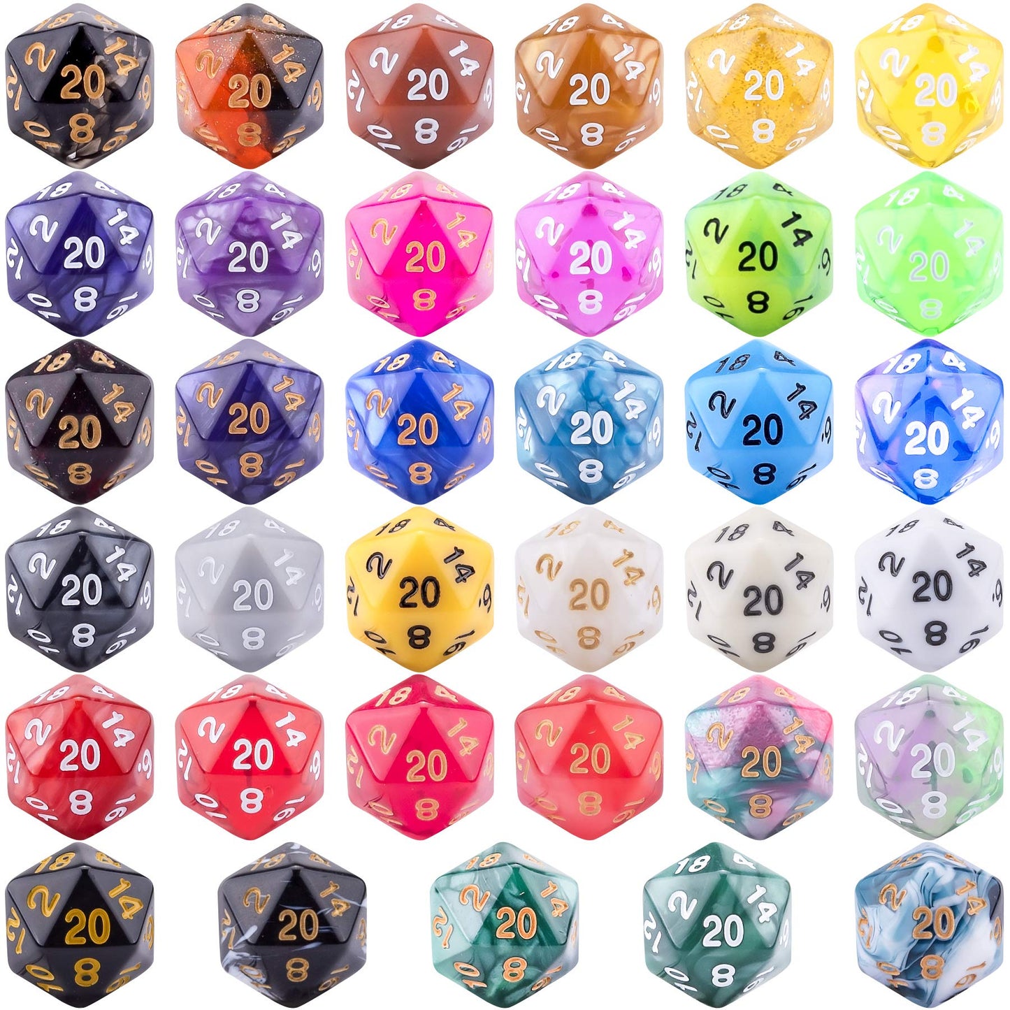 AUSTOR 35 Pieces Polyhedral D20 Dice Set – Mixed Colors with Black Velvet Pouch for DND RPG MTG Table Games