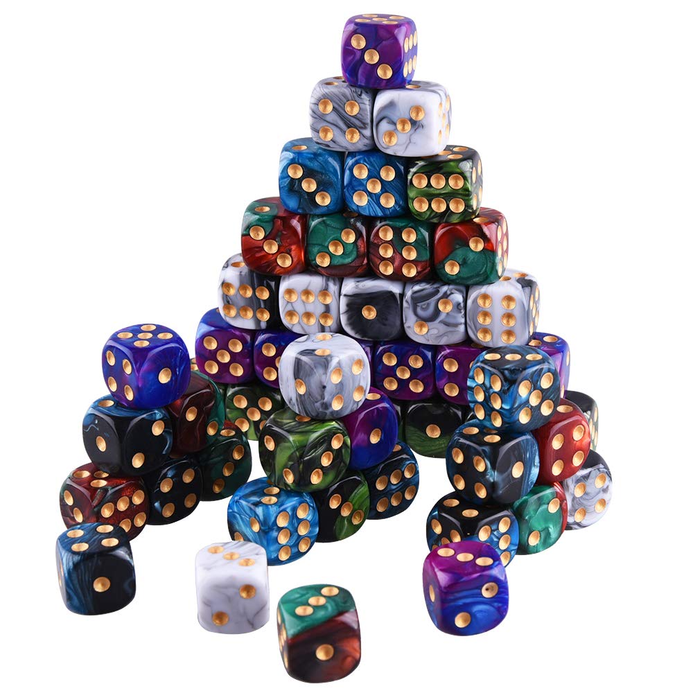 AUSTOR 50-Piece 6-Sided Dice Set – Two-Tone Gold Pips, 16mm, Eco-Friendly Acrylic