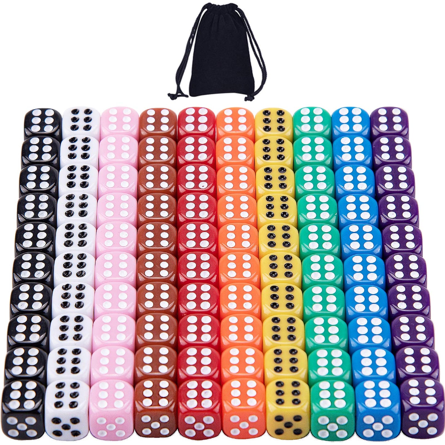 AUSTOR 100-Piece 12mm Dice Set — Round Corner, Eco-Friendly Acrylic, Velvet Pouch