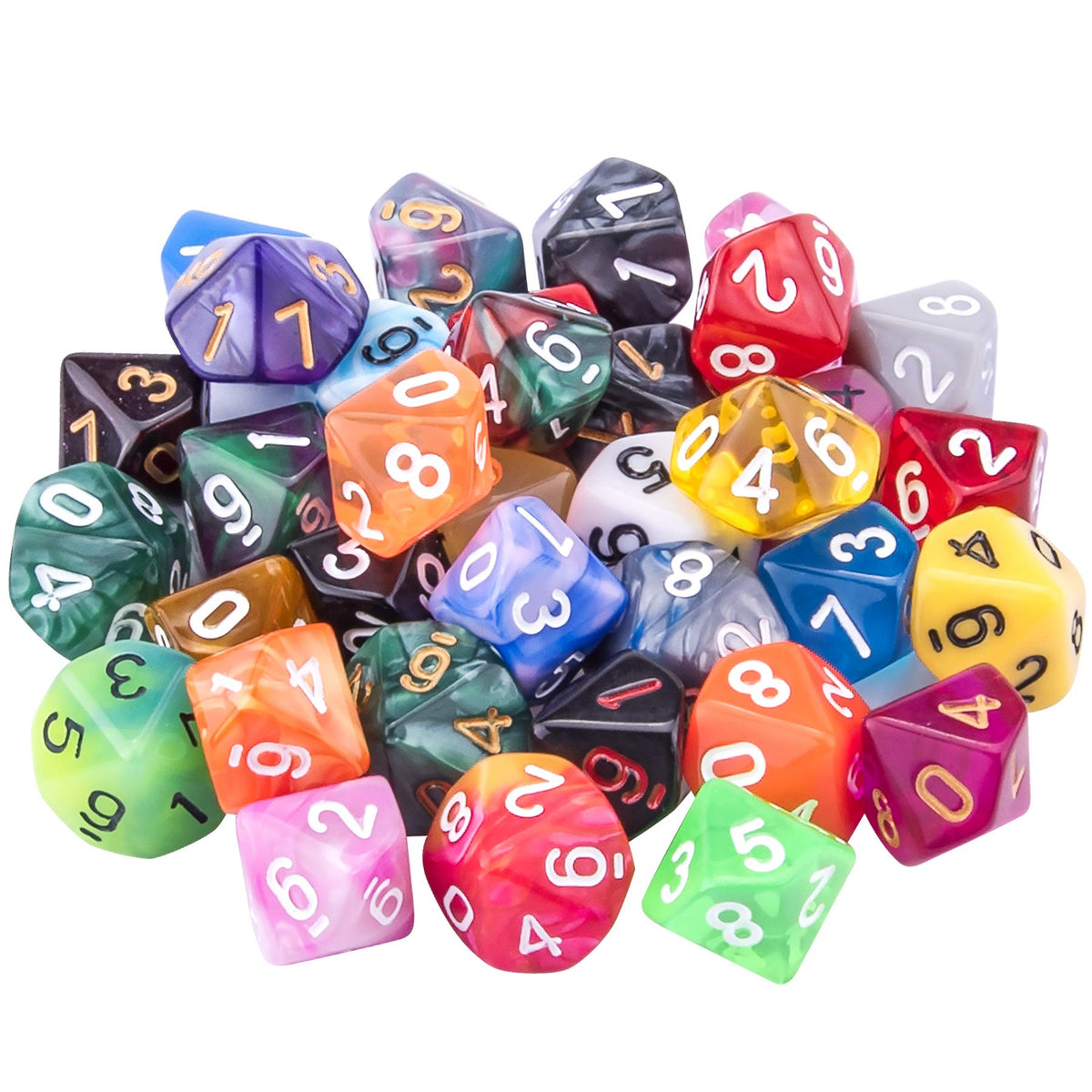 AUSTOR 35-Piece Polyhedral D10 Dice Set – Mixed Colors with Velvet Pouch