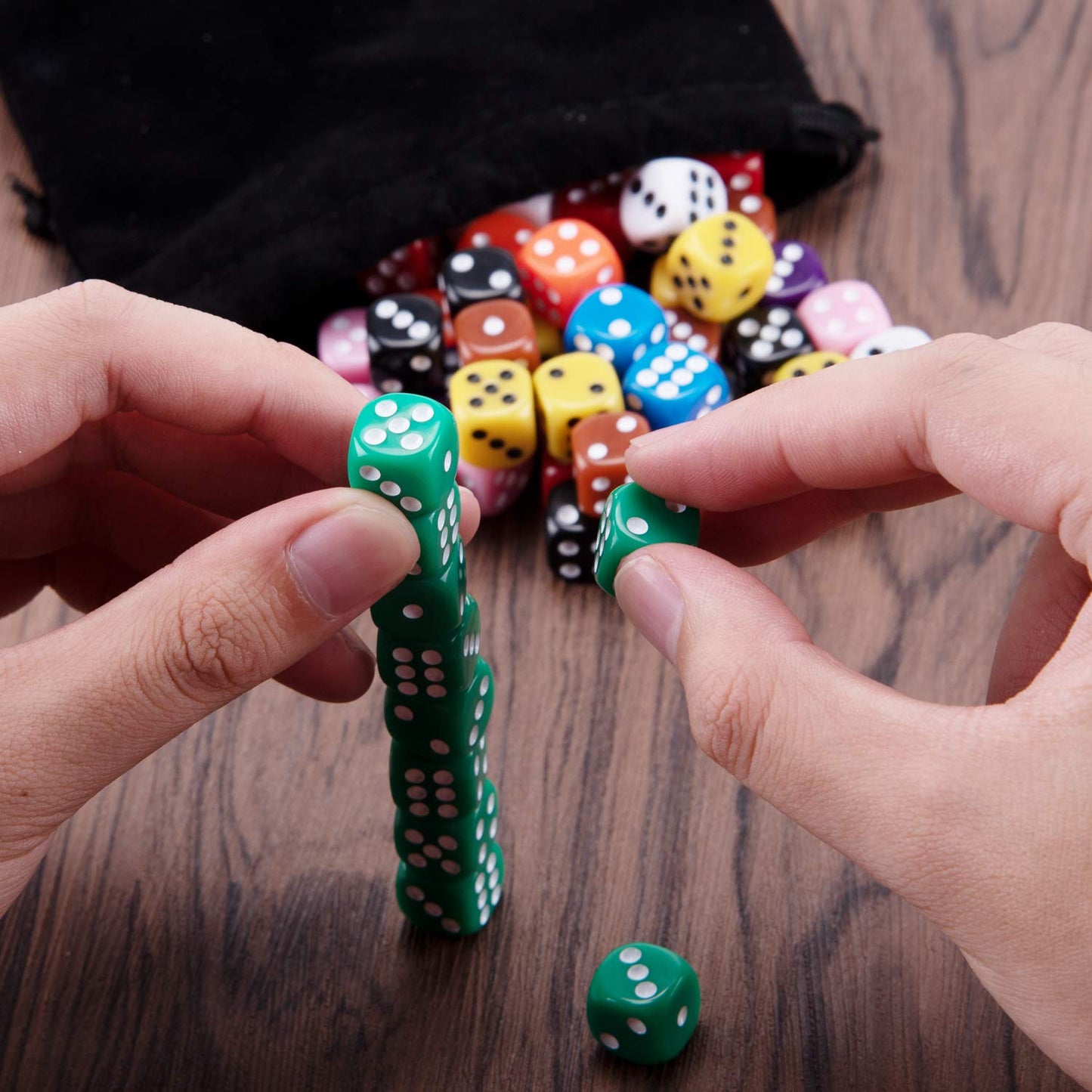 AUSTOR 100-Piece 12mm Dice Set — Round Corner, Eco-Friendly Acrylic, Velvet Pouch