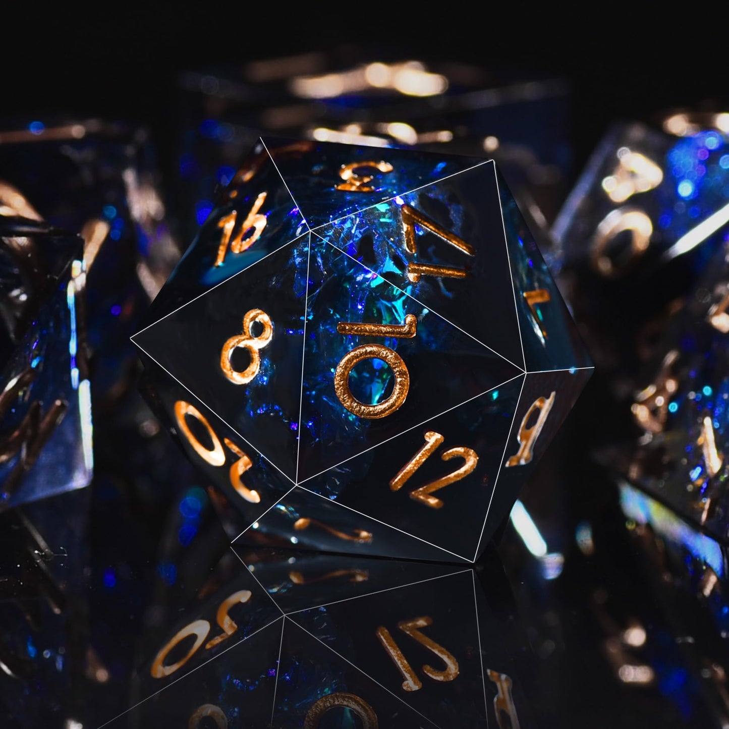 AUSTOR 7-Die DND Dice Set – Handmade Sharp Edge Polyhedral Dice Dark Star