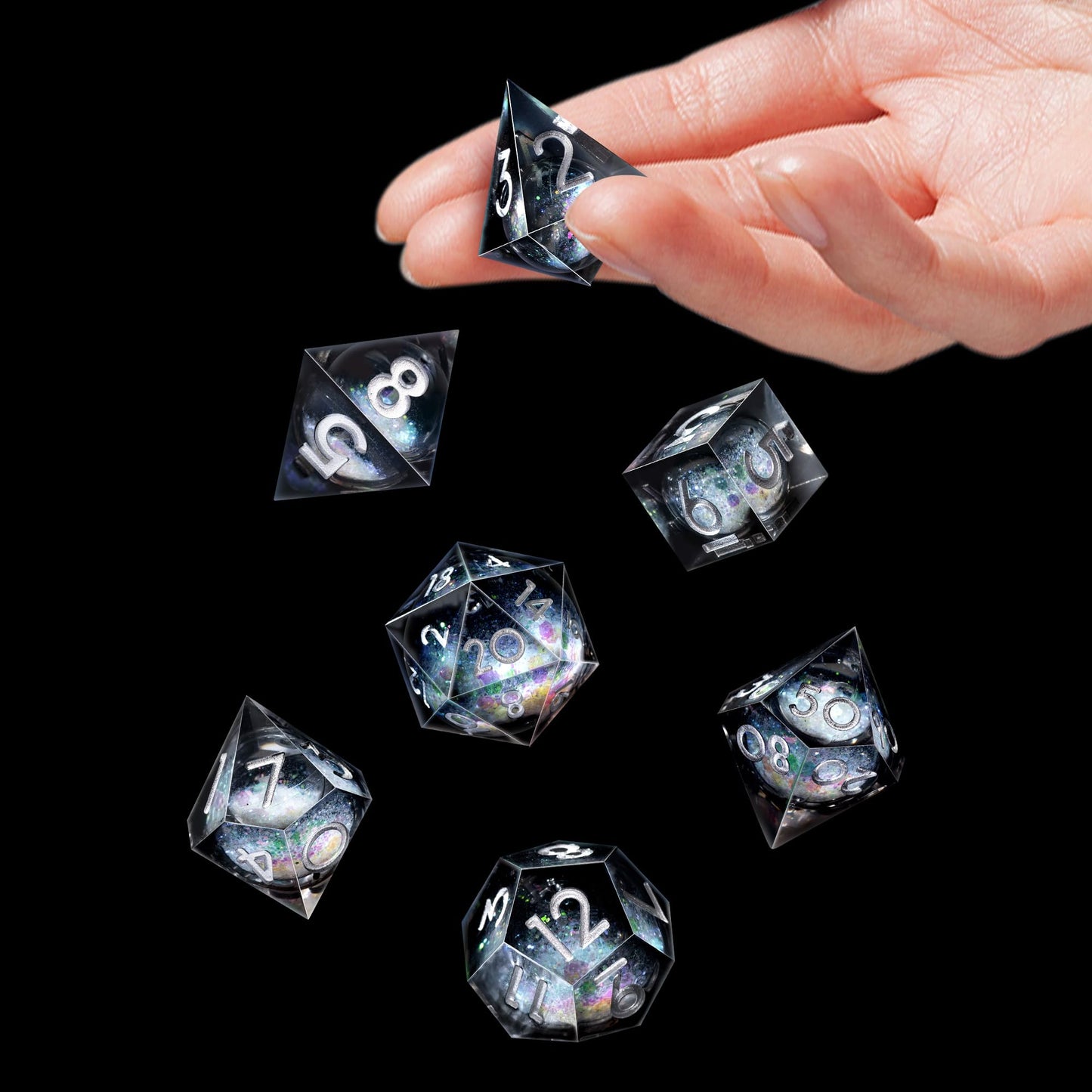 AUSTOR Liquid Core DND Dice Set – 7 Die Sharp Edge Quicksand Resin Dice for D&D & Tabletop RPG