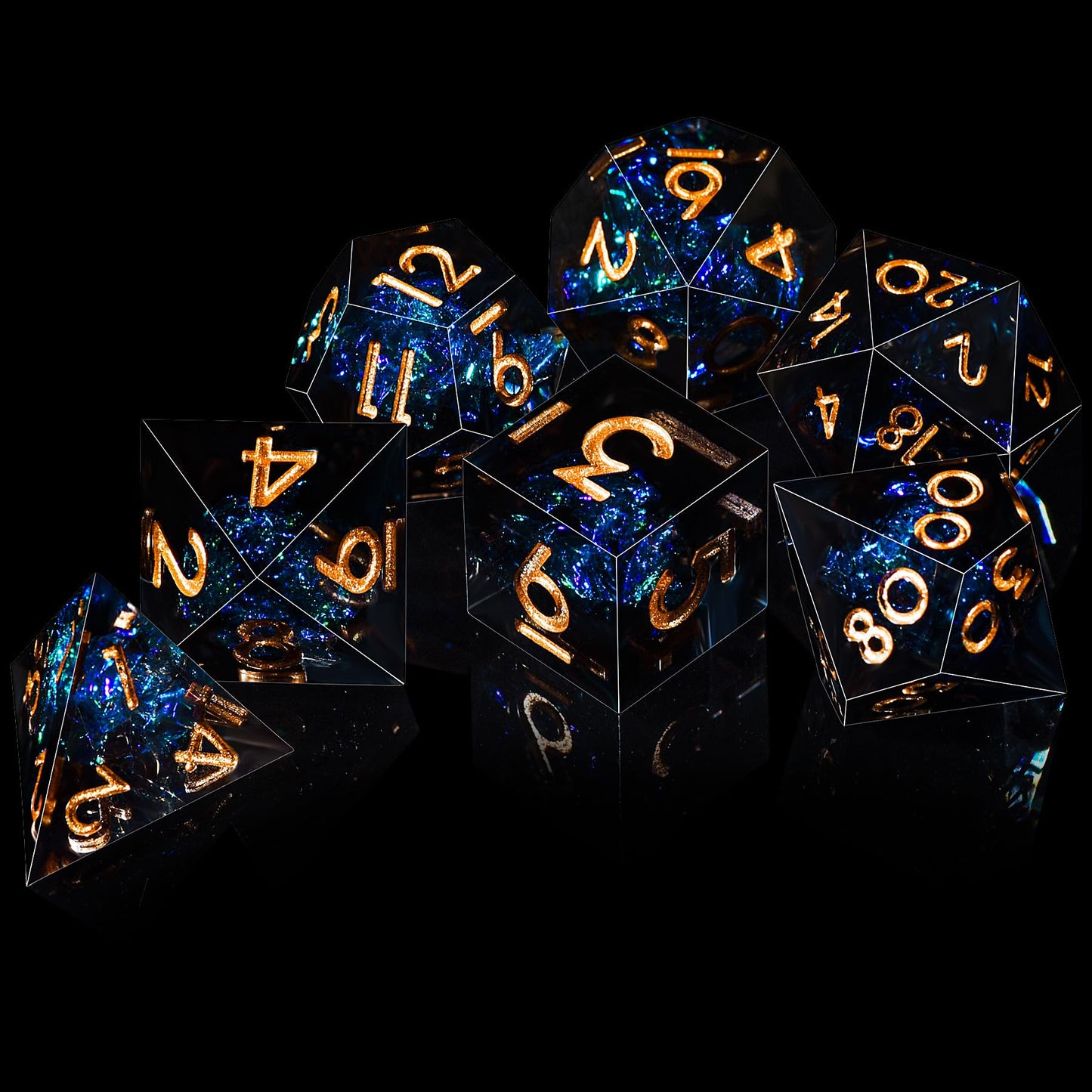 AUSTOR 7-Die DND Dice Set – Handmade Sharp Edge Polyhedral Dice Dark Star