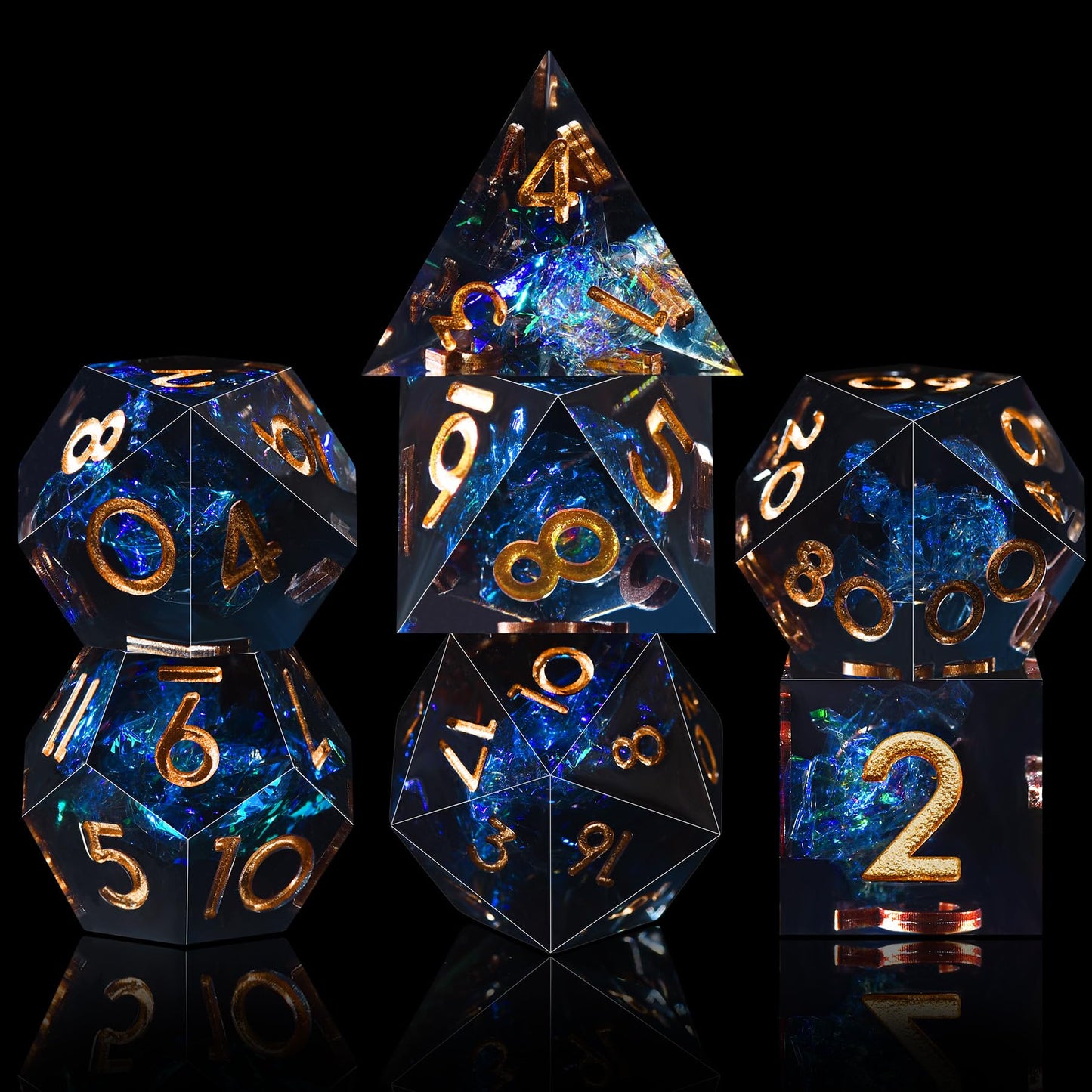 AUSTOR 7-Die DND Dice Set – Handmade Sharp Edge Polyhedral Dice Dark Star